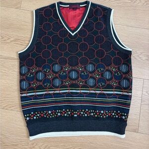 Kenzo Vintage Navy & Red Geometric V-Neck Sweater Vest (Size 3 / M-L)